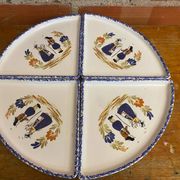 Série de 4 assiettes a crêpes céramique blanche décor Quimper vintage