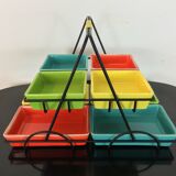 Black metal appetizer set with colorful ceramic ramekins