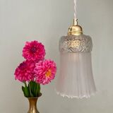 Vintage tulip suspension in frosted glass