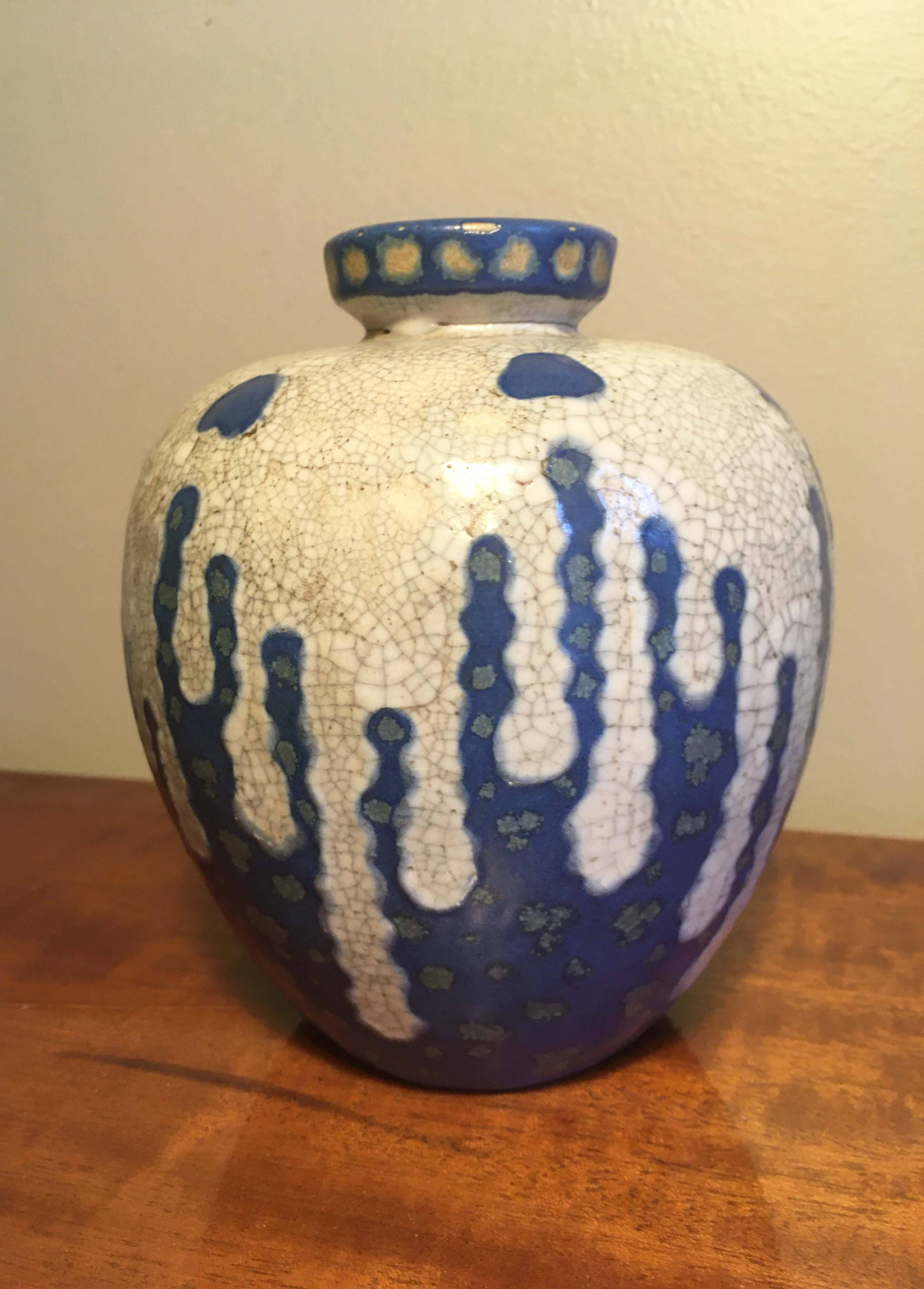 Glazed ceramic ball vase, art deco