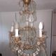 Brass chandelier with glass shaft, crystal tassel plates and daggers - 6 lights
