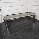 Chrome metal coffee table with smoked glass top from the 70s
