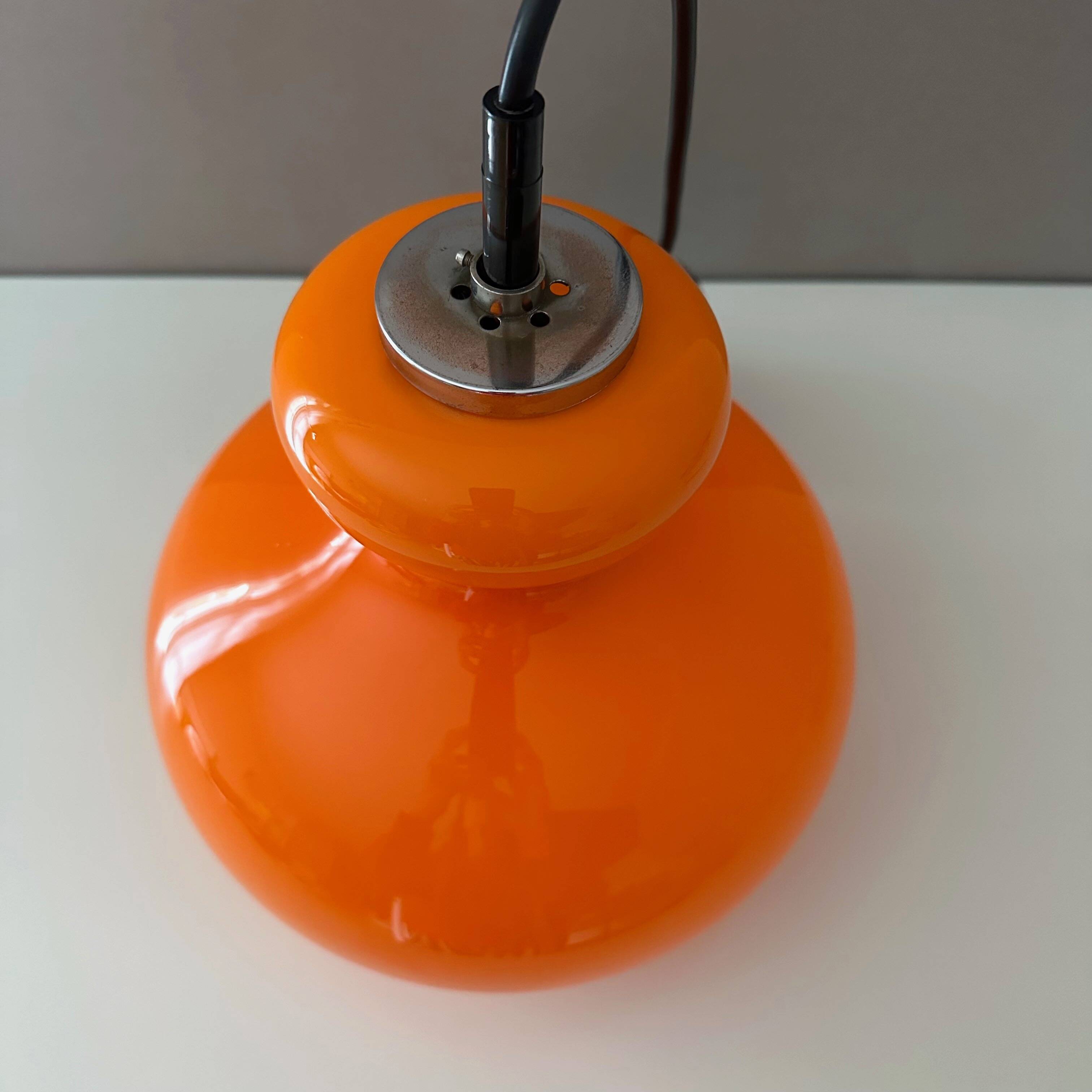 Lampe suspendue vintage Peill & Putzler, plafonnier orange, ère spatiale