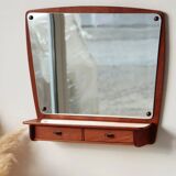 Scandinavian wall mirror in teak with drawers – mid-century Danish design
