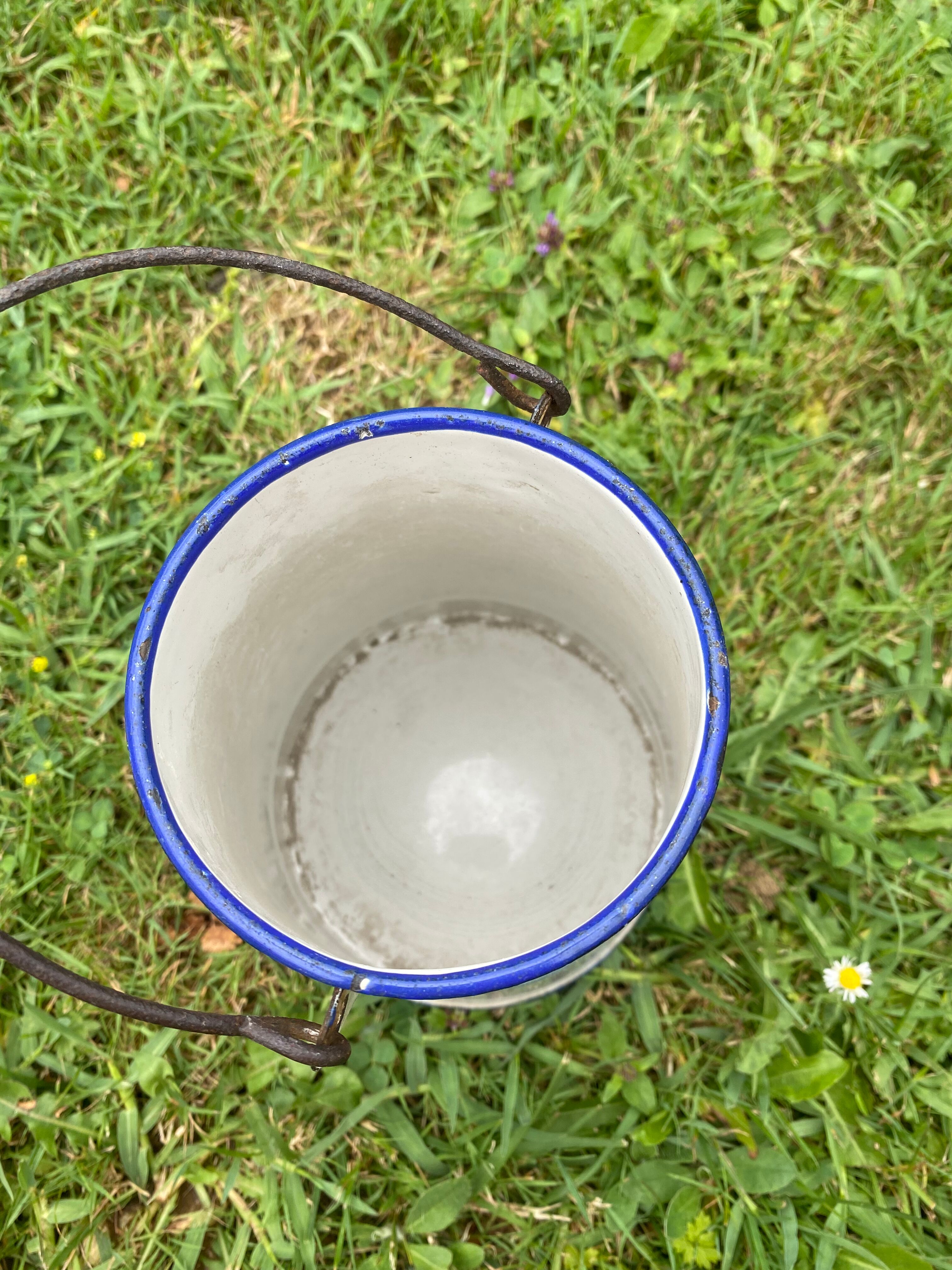 Old milk pot in enamelled sheet metal