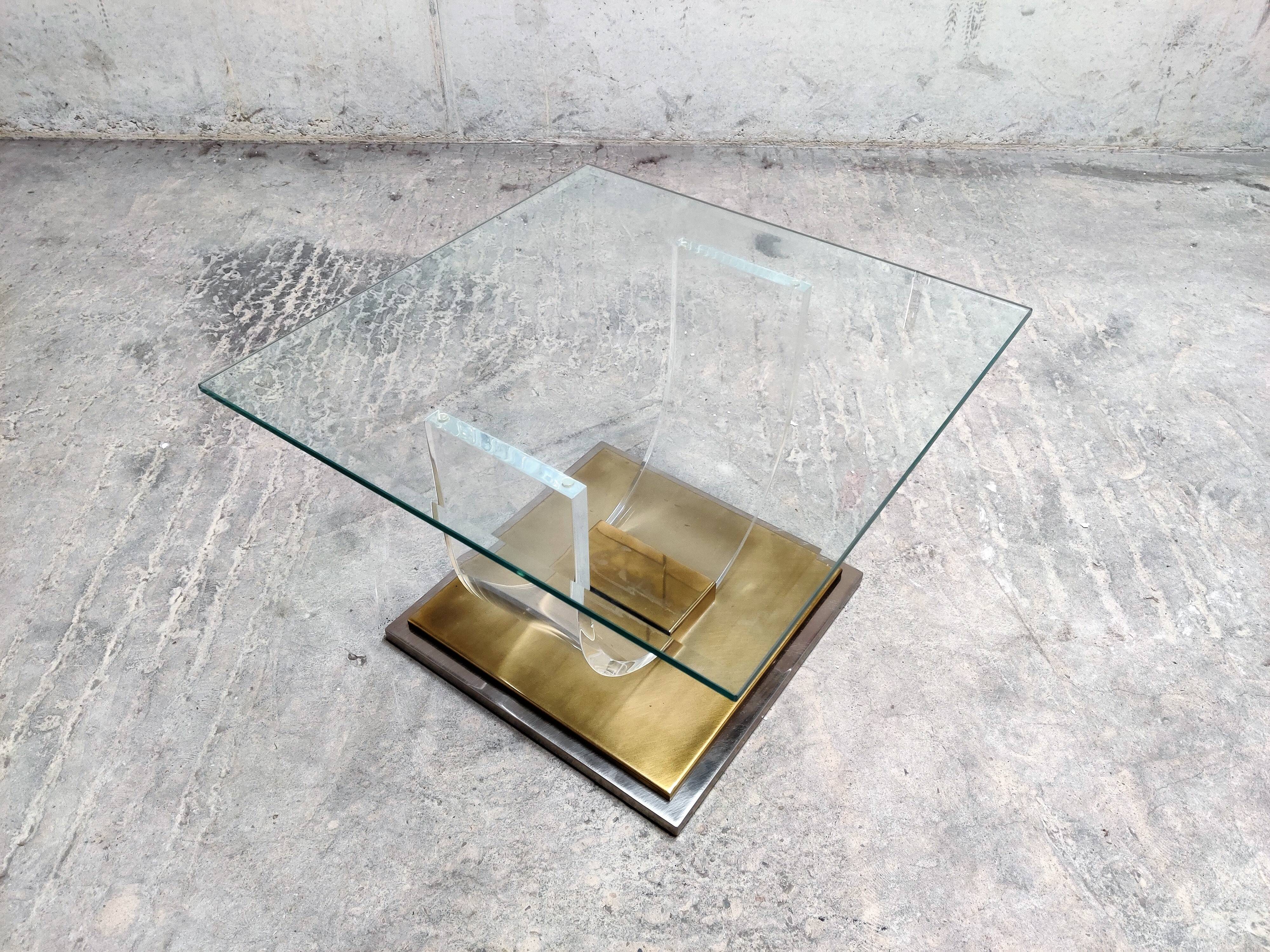 Lucite and brass arch coffee table, 1970s