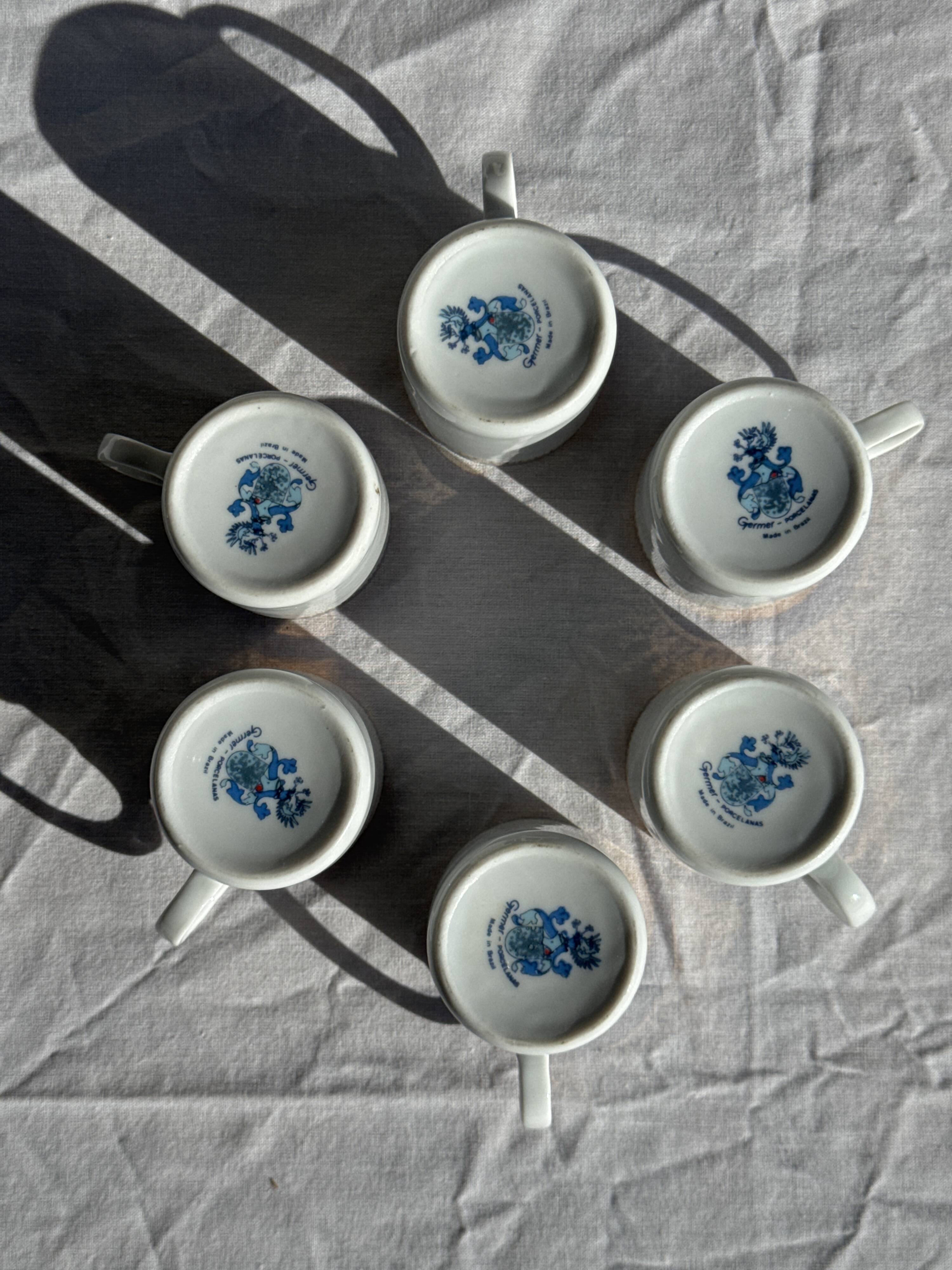 Set of 6 small espresso cups Germer Porcelain, made in Brazil.