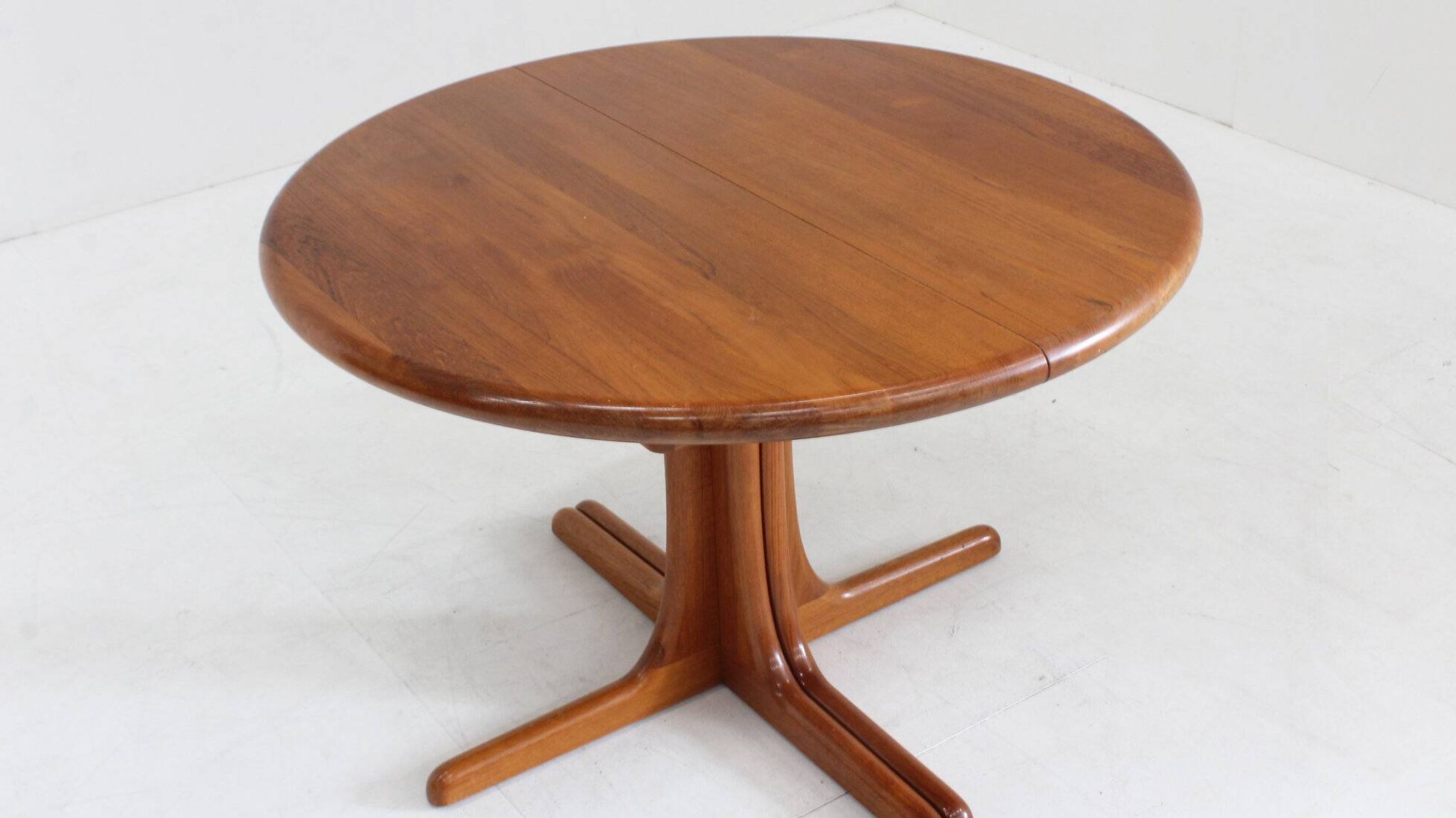 Vintage Danish round extendable dining table solid teak 1960s