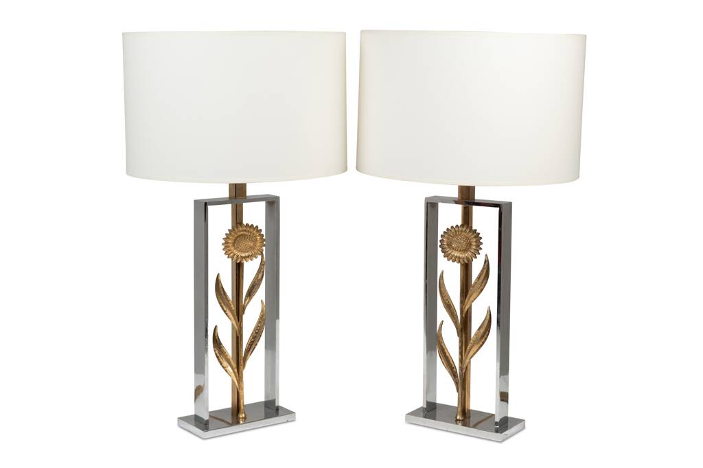 Maison Charles, attributed to. Pair of sunflower lamps. 1970s.
