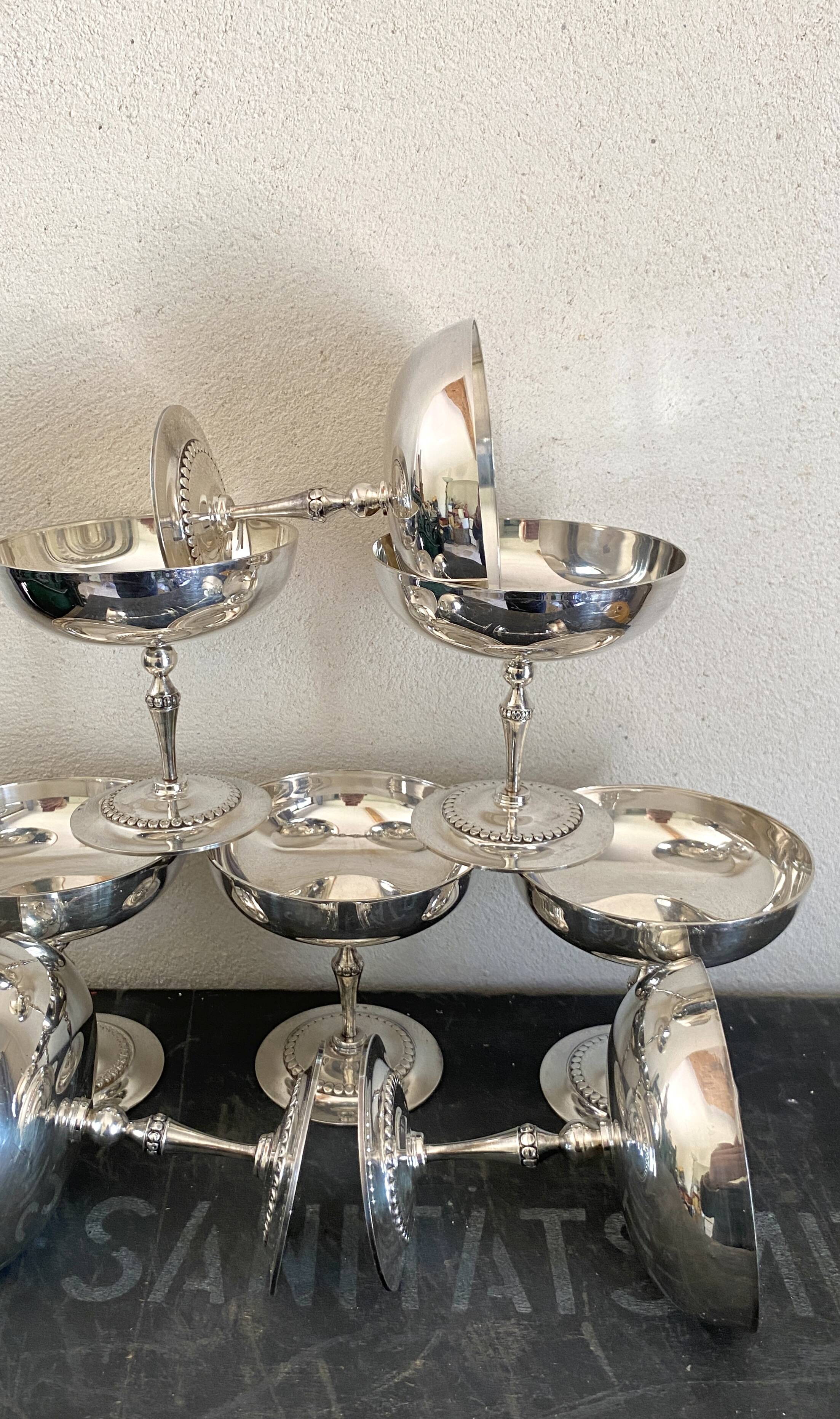 8 silver metal ice cream cups with punches
