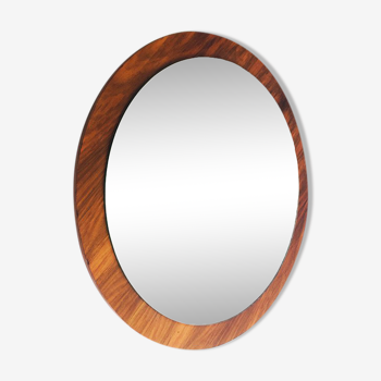 Miroir rond avec cadre en placage en bois années 1970 58cm