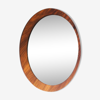Round mirror with wooden veneer frame, 1970s