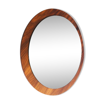 Miroir rond avec cadre en placage en bois années 1970 58cm