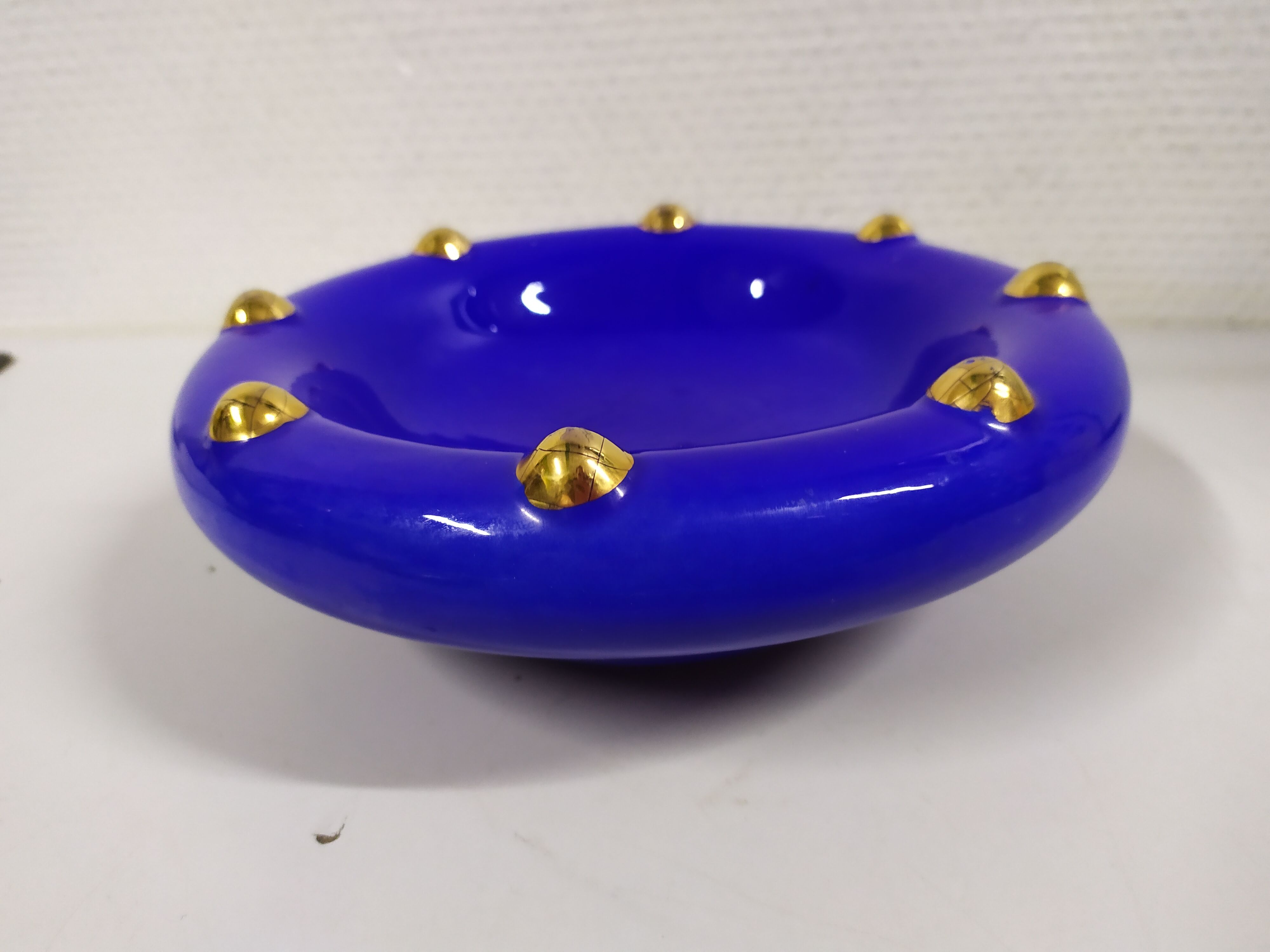 Vintage enamelled longwy blue and gold pocket cup