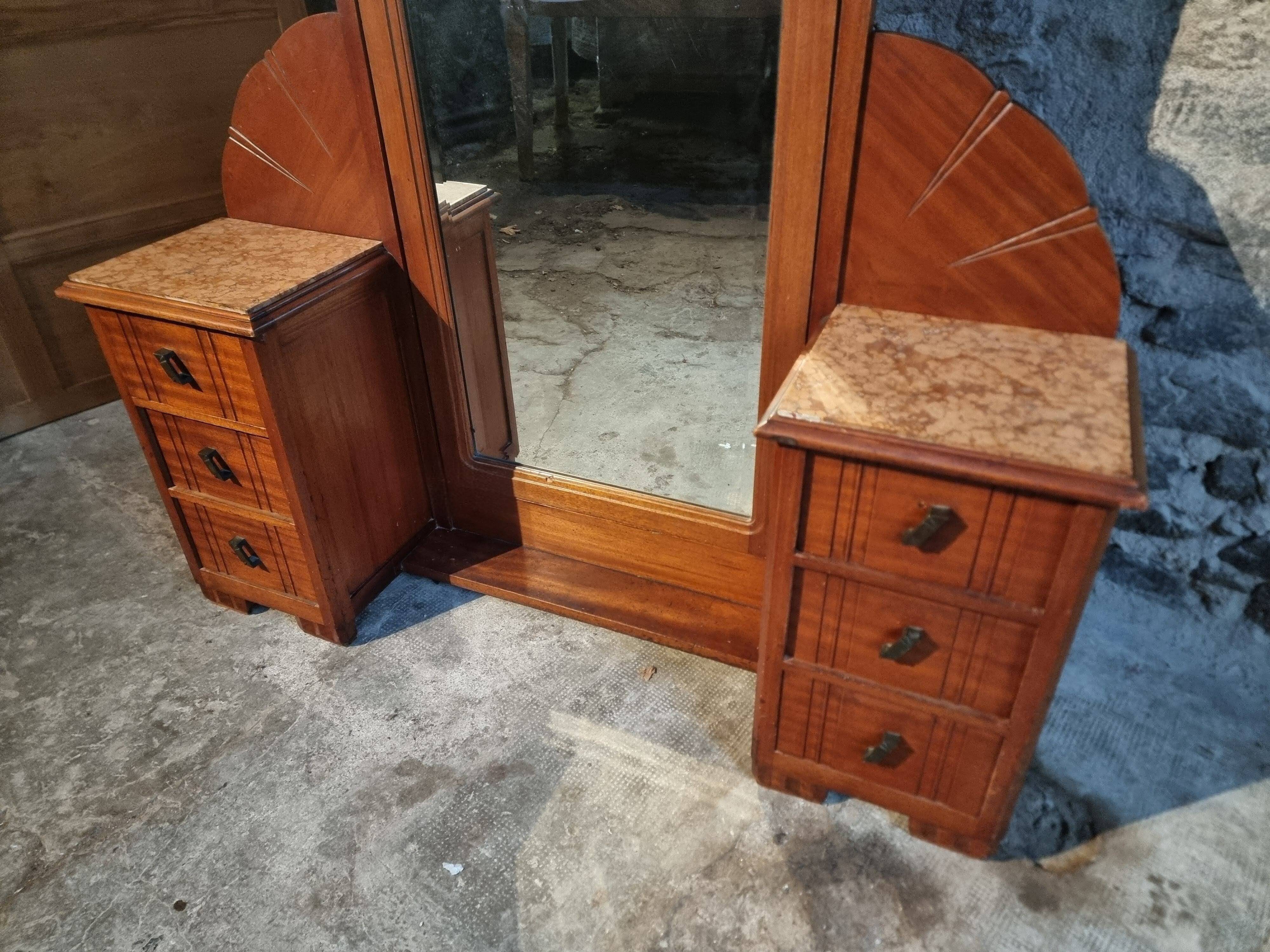 Art Deco mahogany dressing table with bevelled tilting mirror, France, 1920s–1930s.