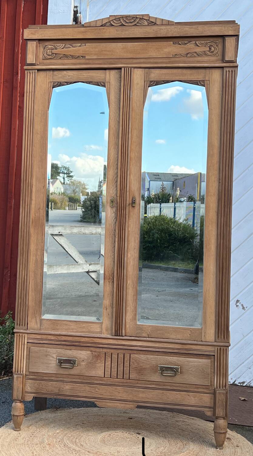 Antique Parisian wardrobe in raw solid oak