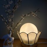 Globe table lamp with vintage opaline and mother-of-pearl shade