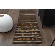 1970s Vintage Turkish Oushak Handmade Wool Cotton Brown Runner Rug 73x207