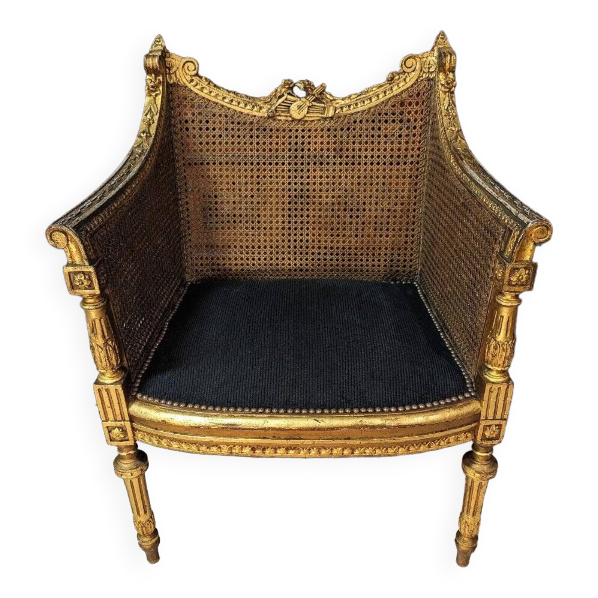 Louis XVI Cane Office Armchair In Golden Wood