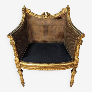 Fauteuil De Bureau Louis XVI Canné En Bois Doré