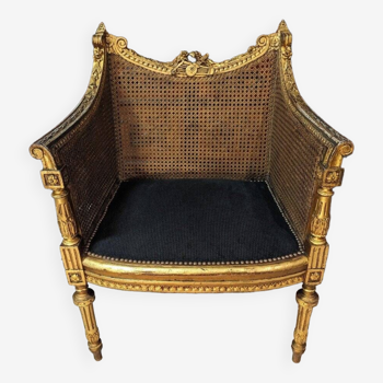 Louis XVI Cane Office Armchair In Golden Wood