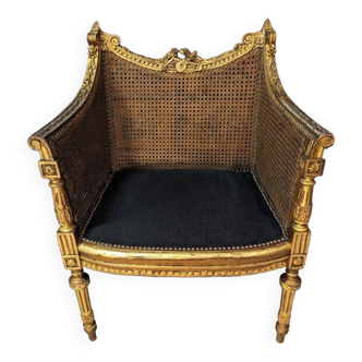 Louis XVI Cane Office Armchair In Golden Wood