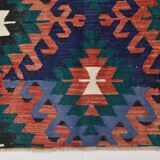 Red & Blue Geometric Vintage Kilim Rug, 158x238Cm