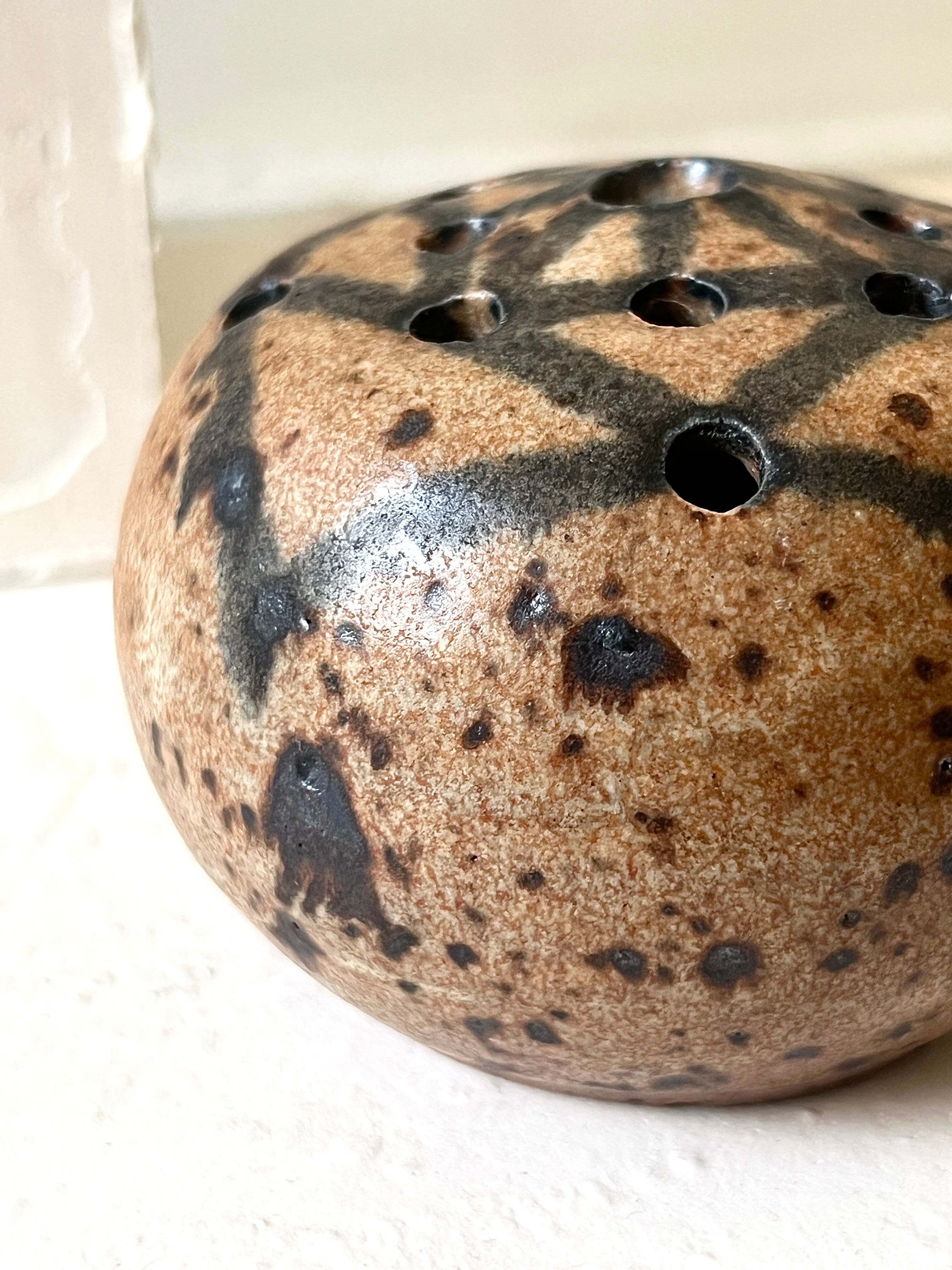 Pyrite stone flower holder signed – brutalist handmade ceramic 1970