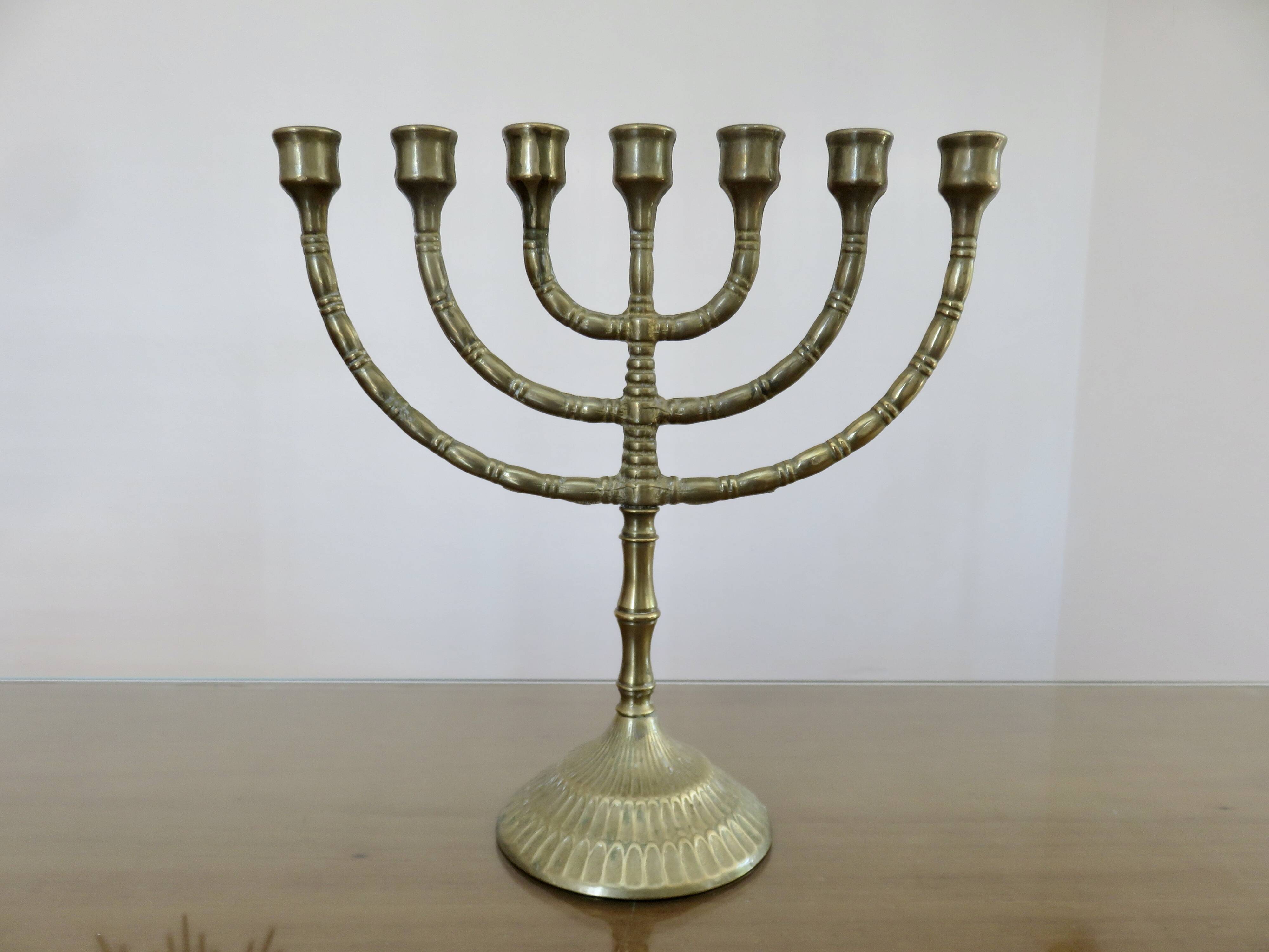 Large candle holder, candlestick, solid bronze, 7 candles, 1970s, Menorah