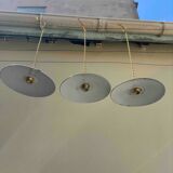Trio de suspension vintage abat jour tole émaillée fils dorés
