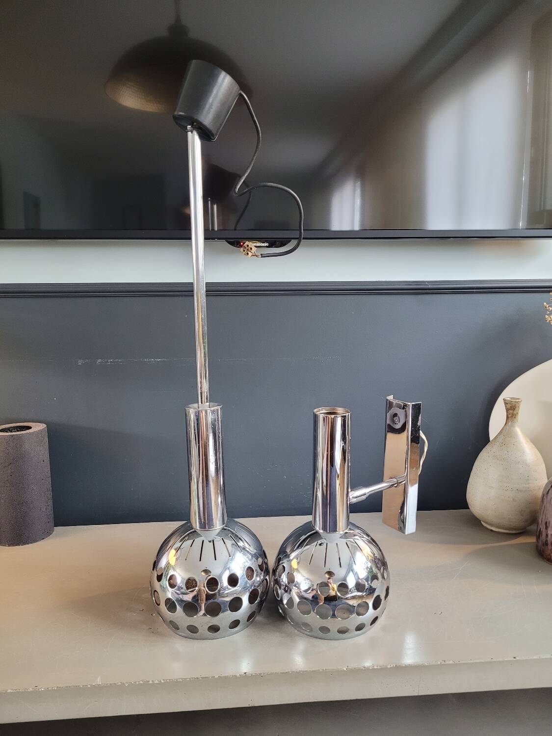 Vintage chrome wall and pendant light set