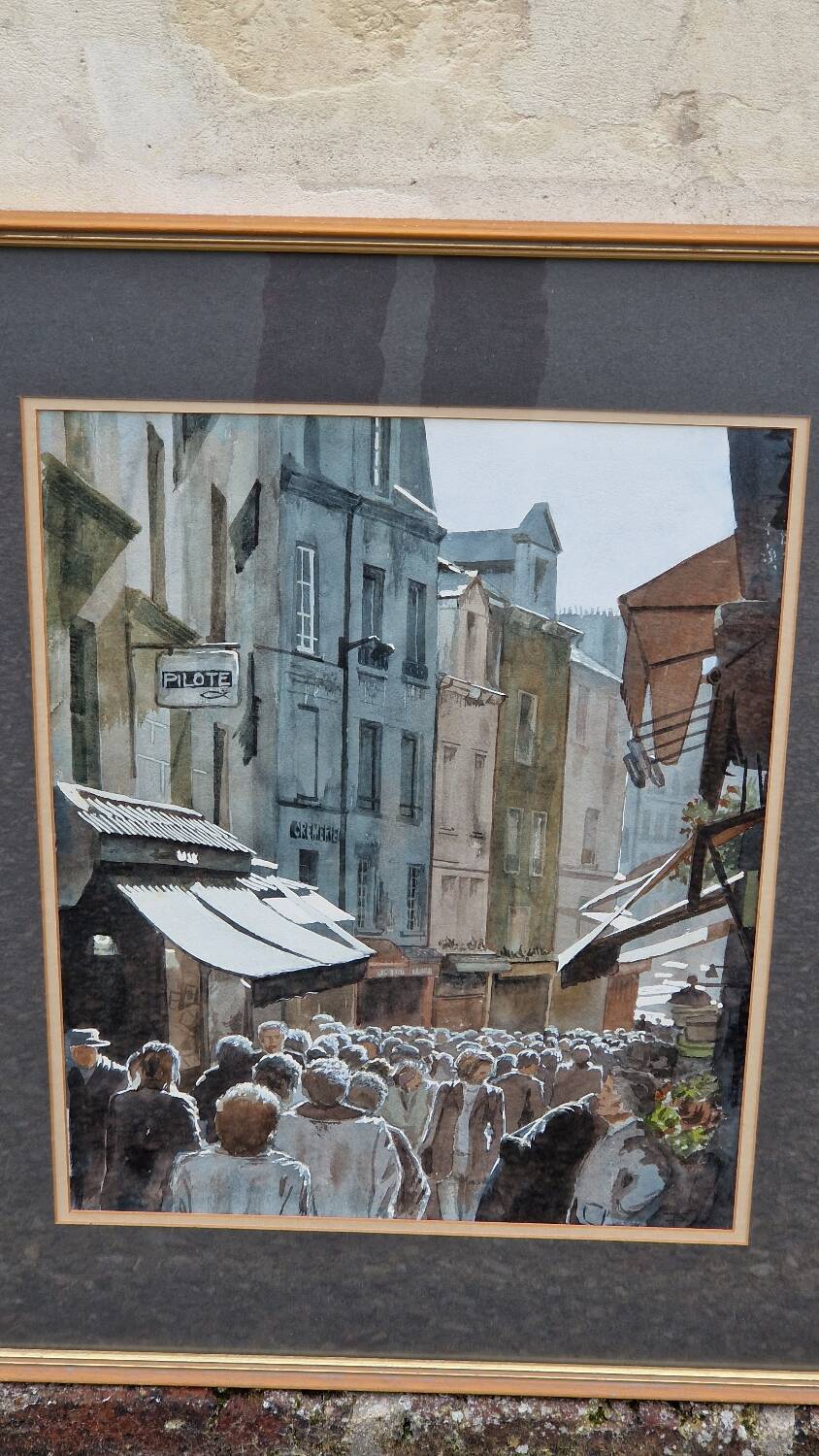 Ruelle animée aquarelle