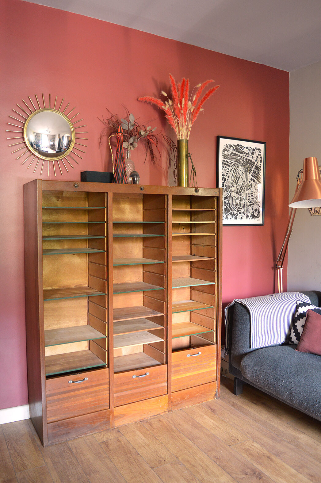 Notary triple curtain cabinet