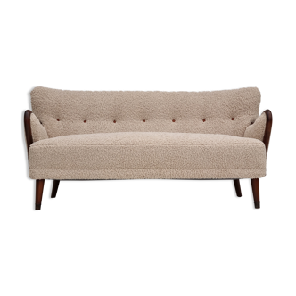 60s, Danish design by Alfred Christensen, refurbished 3 seater sofa, lambskin