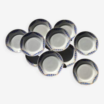 10 Assiettes plates Colette HBCM bleu et safran