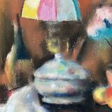 Still life with lamp, signed pastel