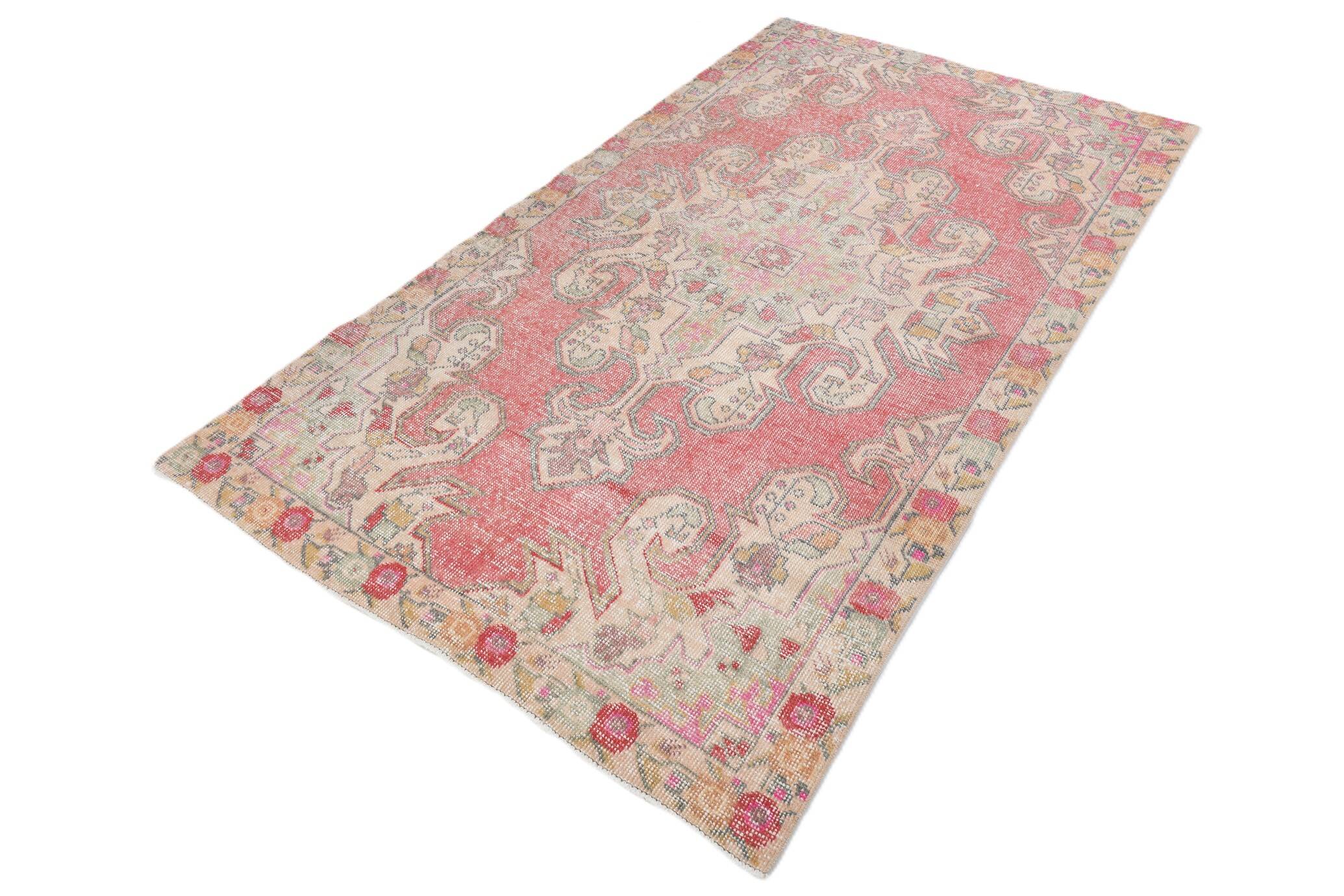 4x7 Red Cream Oriental Vintage Rug, 127x223Cm