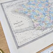 France and departments, old map, printed in 1852. Authentic.