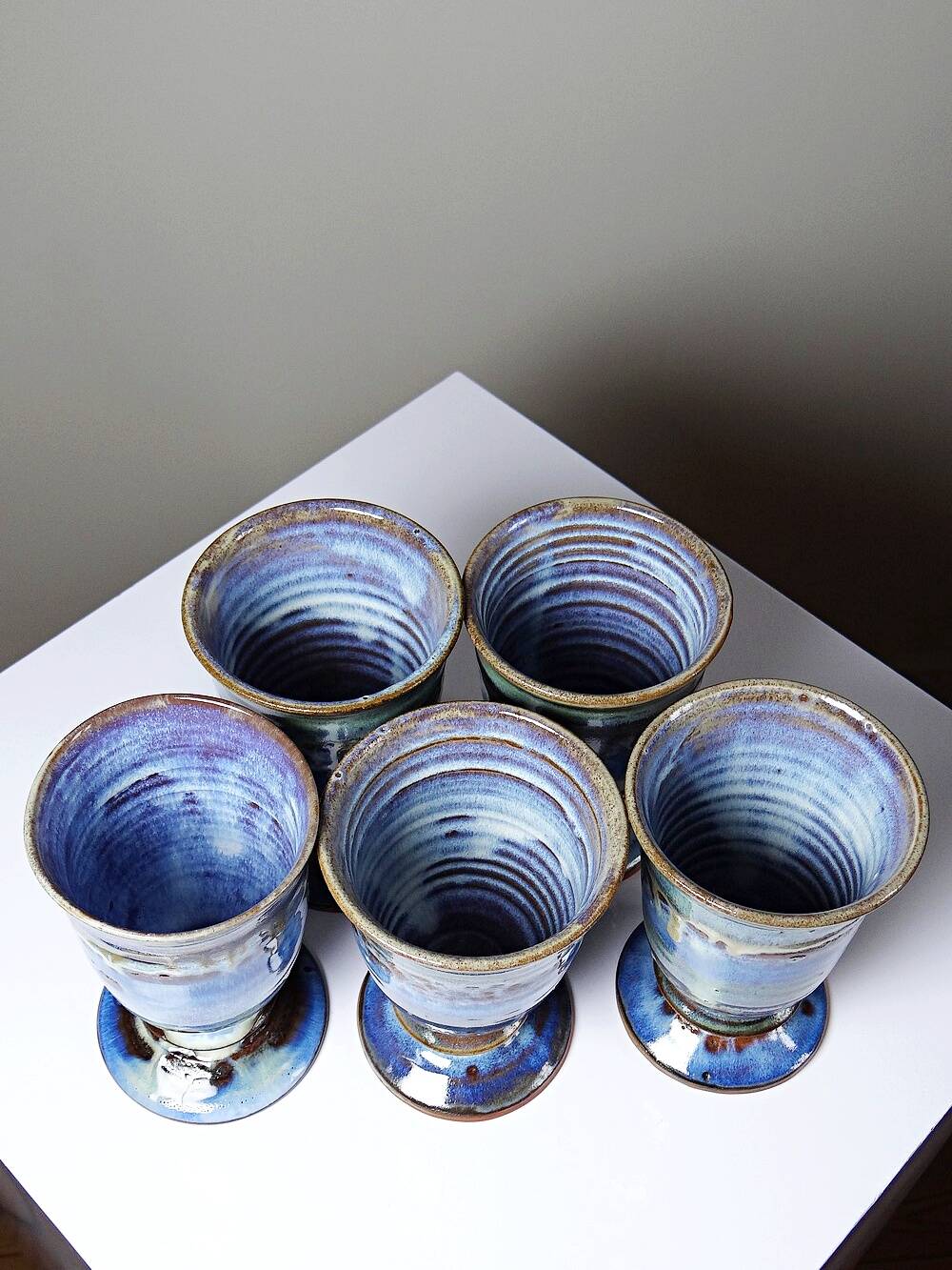 Set of 5 ceramic workshop mazagrans, glazed, 1960s-1980s.