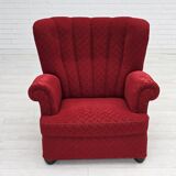1960s, Danish relax armchair, original condition, red cotton/wool, oak wood.