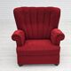 Années 1960, fauteuil relax danois, état d'origine, coton/laine rouge, bois de chêne.