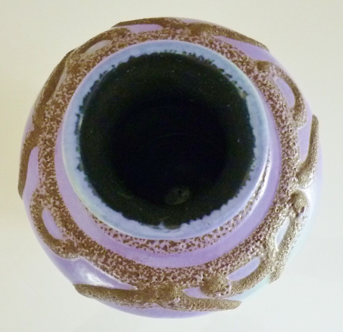 Glazed ceramic vase, abstract shape and decoration, fat lava, vintage 60s/70s