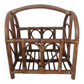 Wicker and bamboo magazine rack