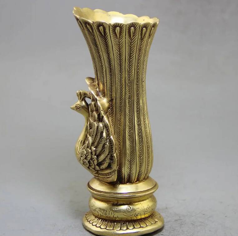 Antique Brass Peacock Vase, Home Decor, Modern Living Room Accent