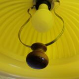 Lampe suspendue en verre nervuré jaune des années 1970