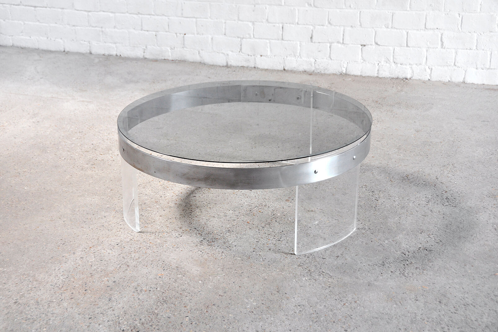 Vintage acrylic & steel glass coffee table, france 1970s