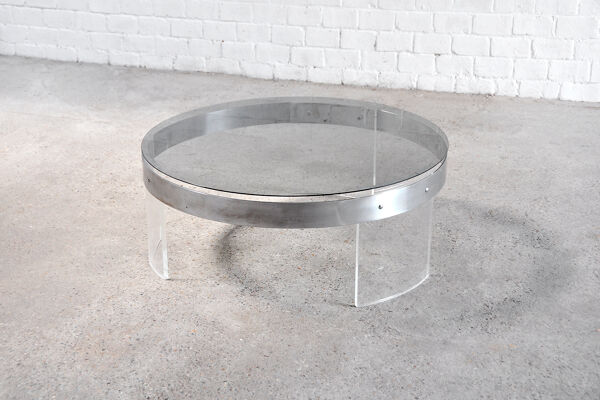 Table basse vintage en acrylique et en acier, France années 1970