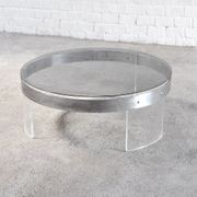 Vintage acrylic & steel glass coffee table, france 1970s