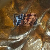 Antique lamp, gilded bronze, cherub, engraved glass globe, Mathieu lighting.