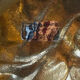 Antique lamp, gilded bronze, cherub, engraved glass globe, Mathieu lighting.